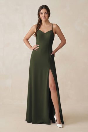 Olive Ruched Sheath Chiffon Bridesmaid Dress | KISSBRIDAL