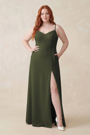Olive Ruched Sheath Chiffon Bridesmaid Dress [sizeplus]  | KISSBRIDAL