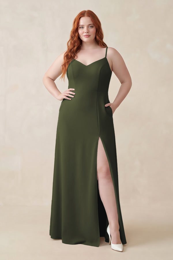 Olive Ruched Sheath Chiffon Bridesmaid Dress [sizeplus]  | KISSBRIDAL