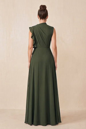 Olive Ruffled A-Line Chiffon Mother of the Bride Dress (2) | KISSBRIDAL