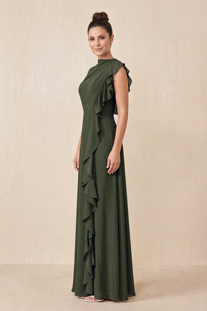 Olive Ruffled A-Line Chiffon Mother of the Bride Dress (3) | KISSBRIDAL