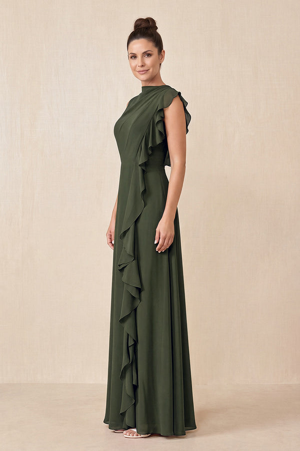 Olive Ruffled A-Line Chiffon Mother of the Bride Dress (3) | KISSBRIDAL
