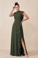 Olive Ruffled A-Line Chiffon Mother of the Bride Dress | KISSBRIDAL