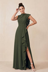 Olive Ruffled A-Line Chiffon Mother of the Bride Dress | KISSBRIDAL