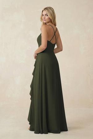 Olive Ruffled Hem A-Line Chiffon Bridesmaid Dress (2) | KISSBRIDAL
