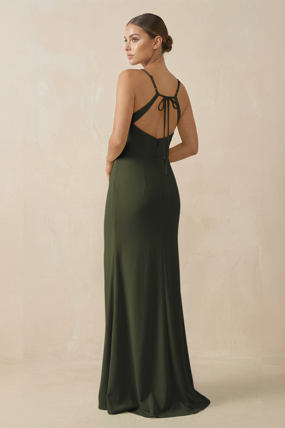 Sheath Spaghetti Straps Chiffon Long Bridesmaid Dress in Olive
