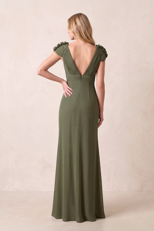 Olive Sheath V-Neck Pleated Chiffon Mother of the Bride Dress (3) | KISSBRIDAL