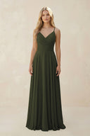 Olive Spaghetti Strap A-Line Chiffon Bridesmaid Dress | KISSBRIDAL