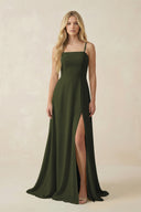 Olive Spaghetti Strap Chiffon A-Line Bridesmaid Dress | KISSBRIDAL