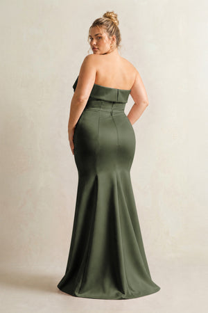 Olive Strapless Satin Mermaid Bridesmaid Dress (2) [sizeplus] | KISSBRIDAL