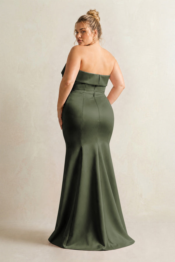 Olive Strapless Satin Mermaid Bridesmaid Dress (2) [sizeplus] | KISSBRIDAL