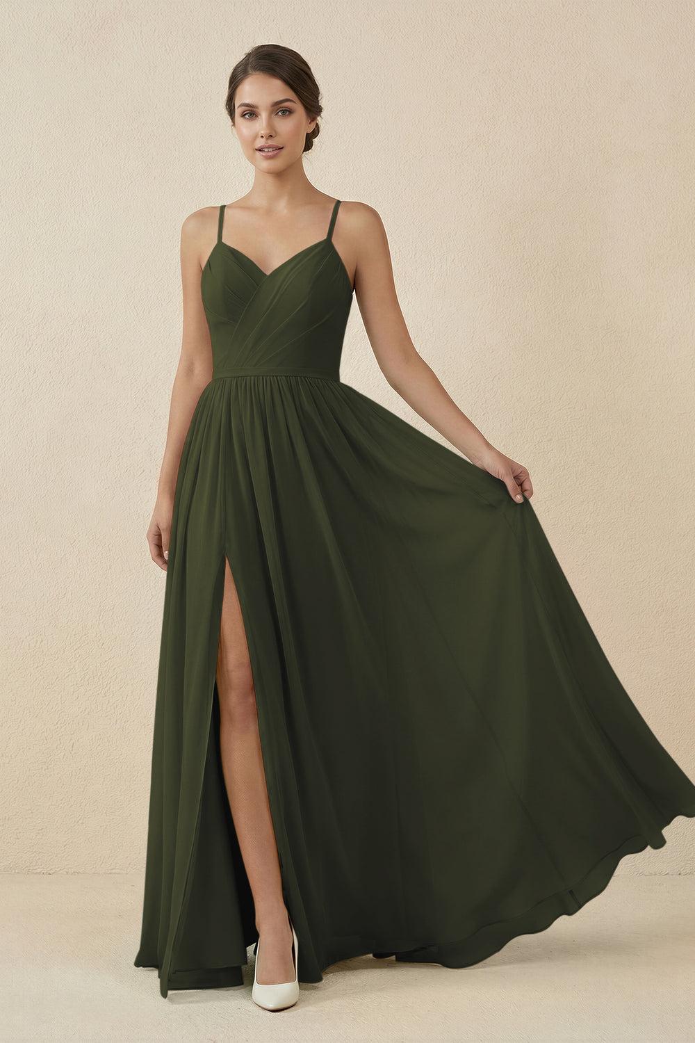 Sweetheart A-Line Chiffon Bridesmaid Dress in Olive