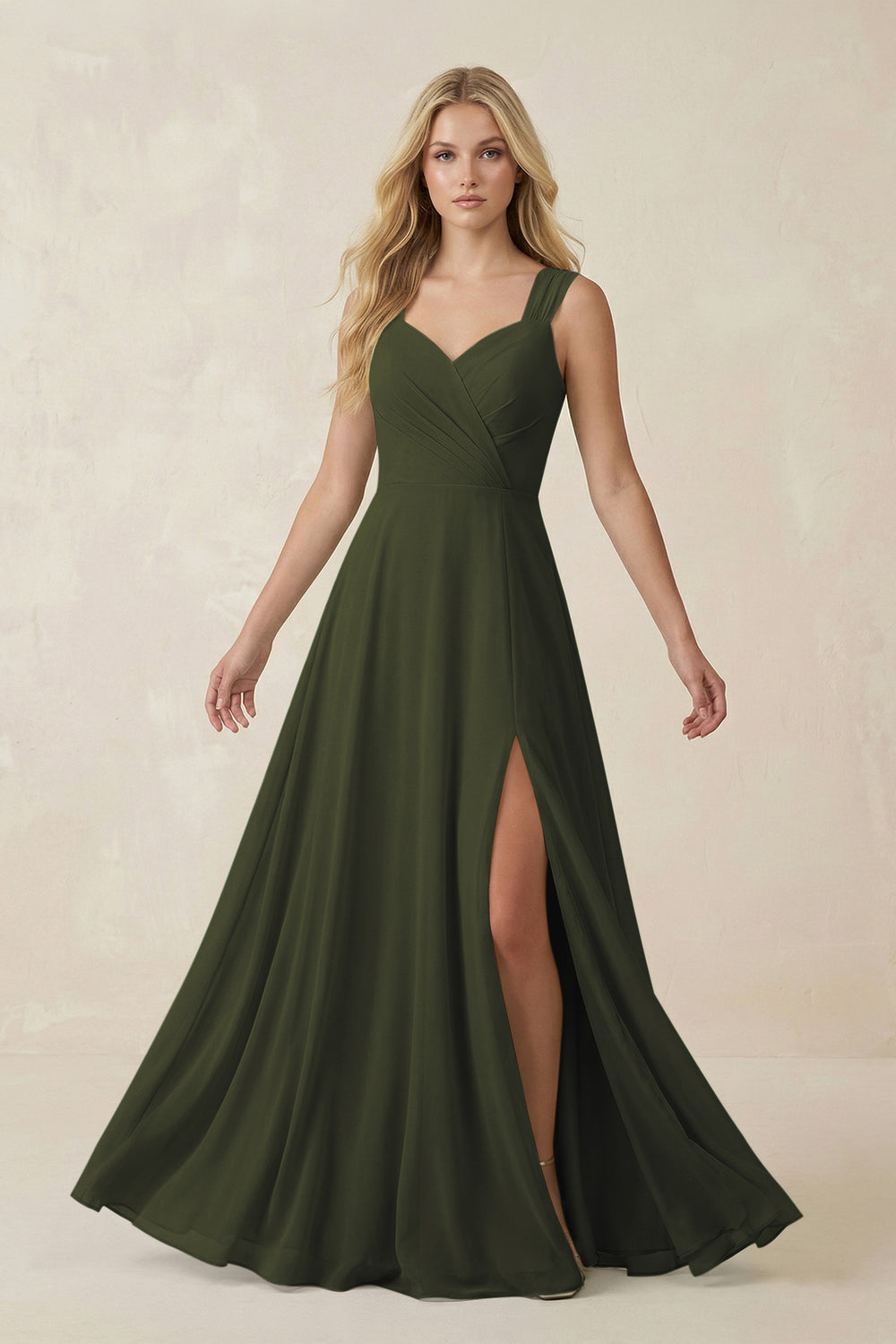 Sweetheart A-Line Chiffon Long Bridesmaid Dress in Olive