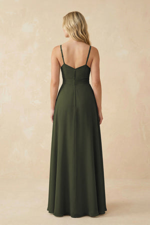 Olive Sweetheart A-Line Pleated Chiffon Bridesmaid Dress (2) | KISSBRIDAL