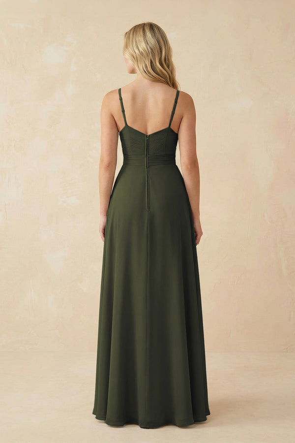 Olive Sweetheart A-Line Pleated Chiffon Bridesmaid Dress (2) | KISSBRIDAL