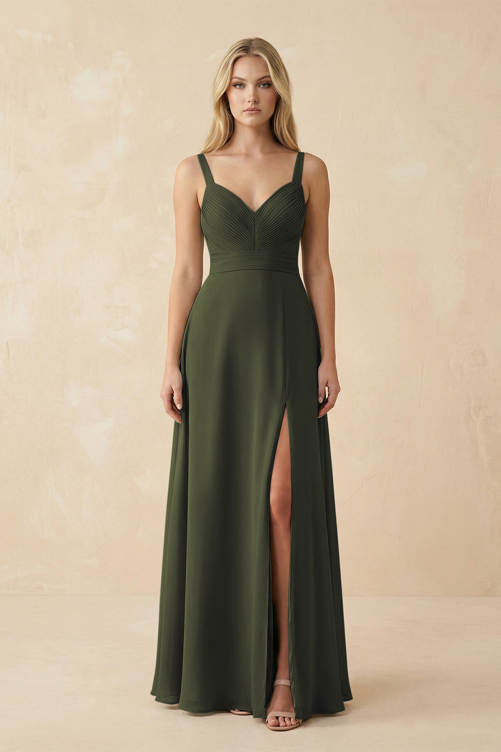 Sweetheart A-Line Pleated Chiffon Bridesmaid Dress in Olive
