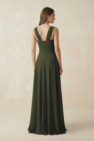 Olive Sweetheart Pleated A-Line Chiffon Bridesmaid Dress (2) | KISSBRIDAL