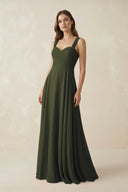 Olive Sweetheart Pleated A-Line Chiffon Bridesmaid Dress | KISSBRIDAL