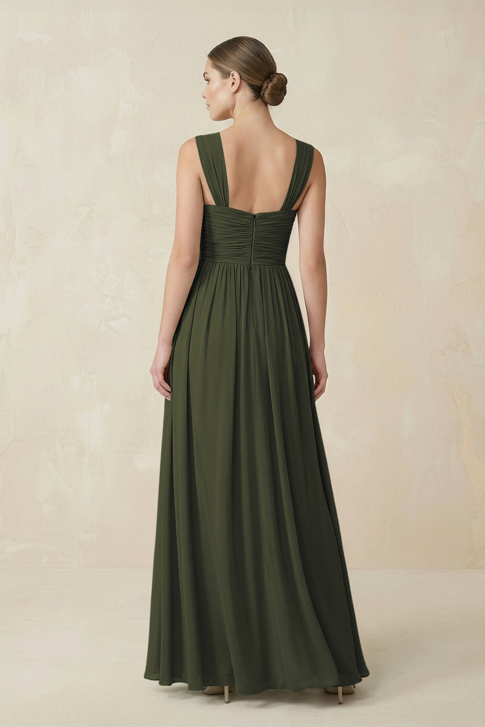 Sweetheart Pleated Chiffon A-Line Bridesmaid Dress in Olive