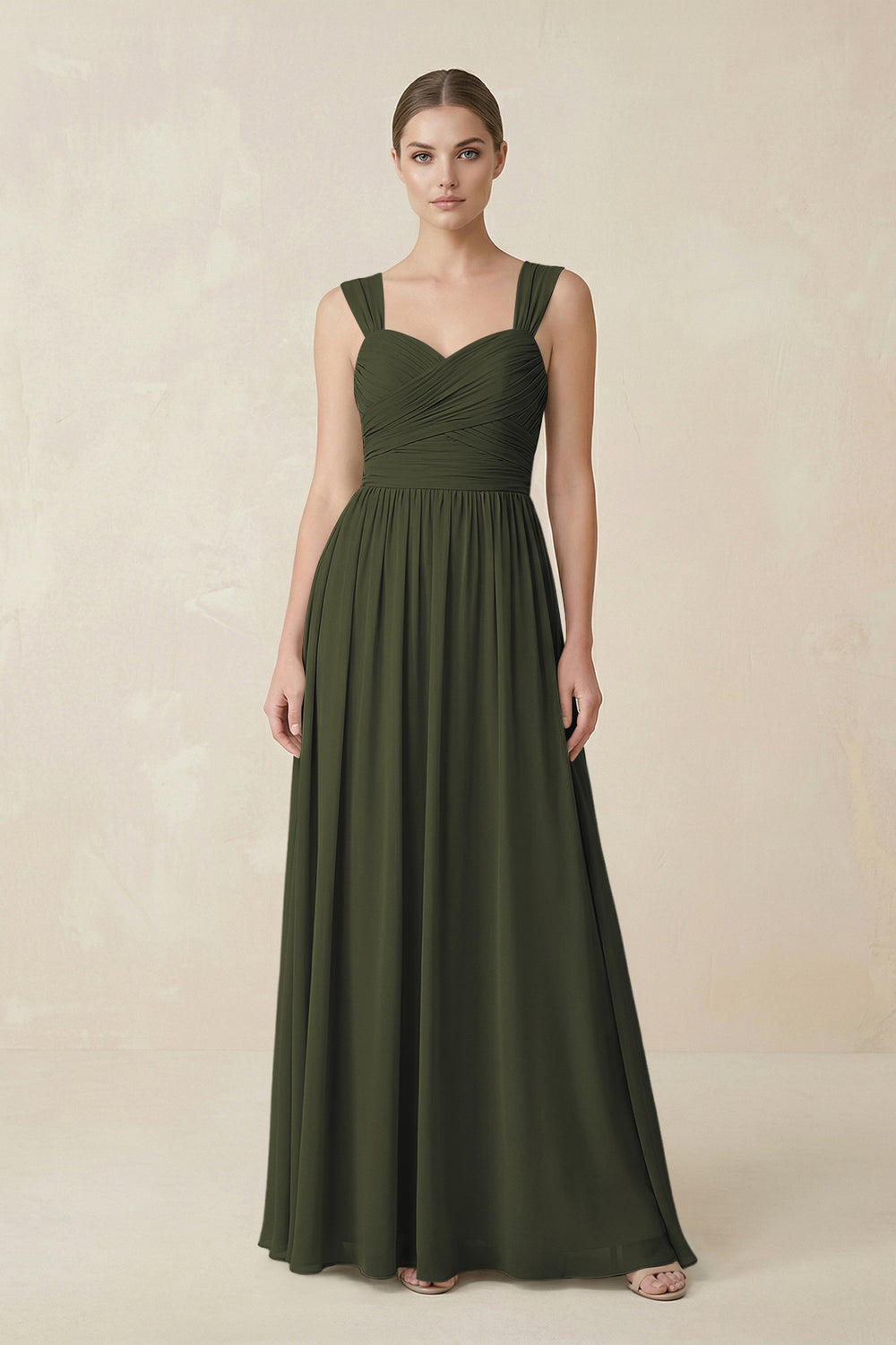 Sweetheart Pleated Chiffon A-Line Bridesmaid Dress in Olive