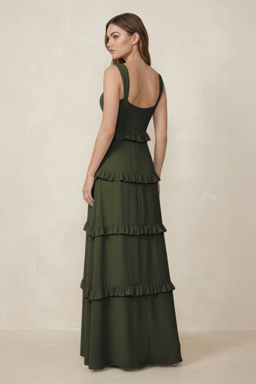 Sweetheart Tiered A-Line Chiffon Bridesmaid Dress in Olive