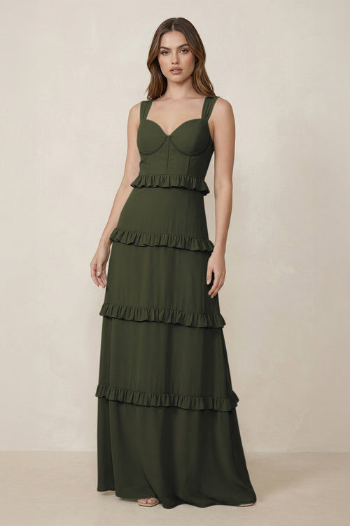 Olive Sweetheart Tiered A-Line Chiffon Bridesmaid Dress | KISSBRIDAL