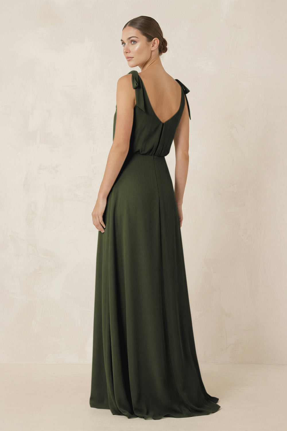 V-Neck A-Line Chiffon Bridesmaid Dress in Olive