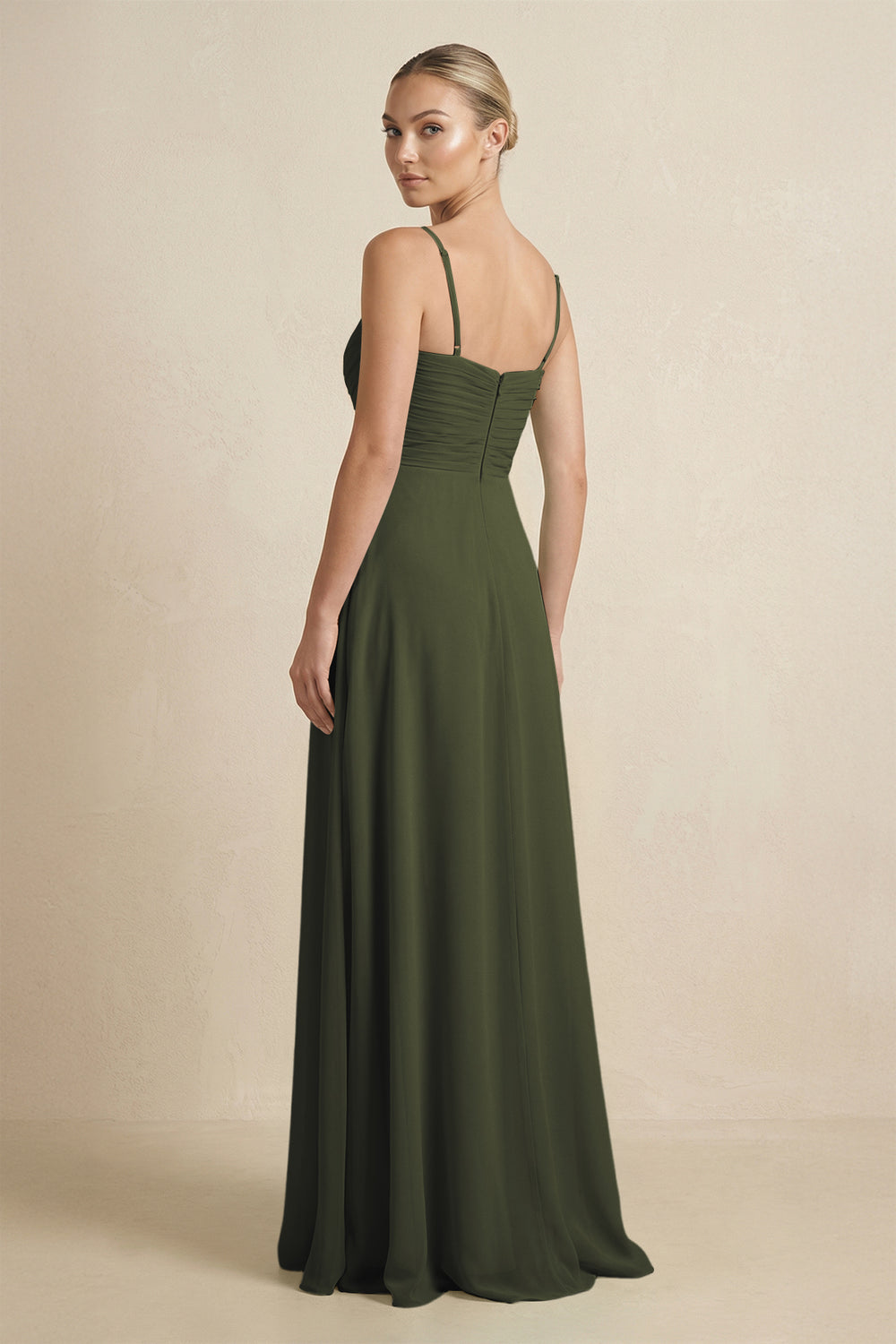 V-Neck A-Line Chiffon Pleated Bridesmaid Dress in Olive