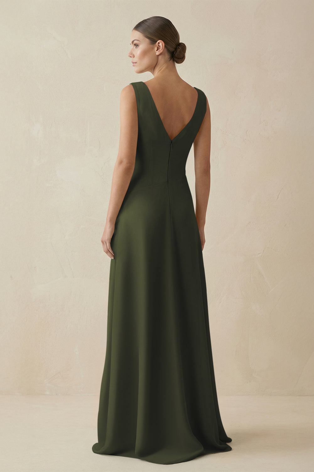 V-Neck A-Line Chiffon Ruffled Bridesmaid Dress in Olive
