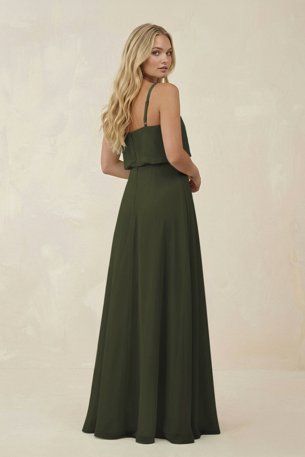 V-Neck Blouson A-Line Chiffon Bridesmaid Dress in Olive