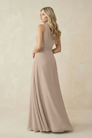 One - Shoulder A - Line Chiffon Bridesmaid Dress in Almond - SHE IS ME Bridesmaid Dresses