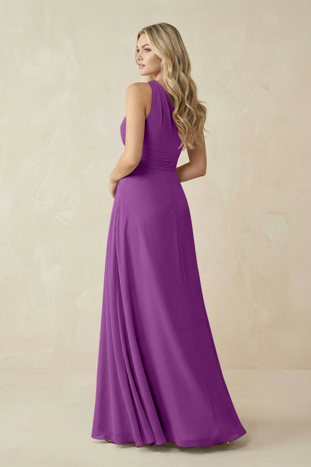 One - Shoulder A - Line Chiffon Bridesmaid Dress in Amethyst - SHE IS ME Bridesmaid Dresses