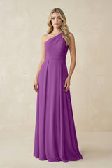 One - Shoulder A - Line Chiffon Bridesmaid Dress in Amethyst - KISS BRIDAL Bridesmaid Dresses