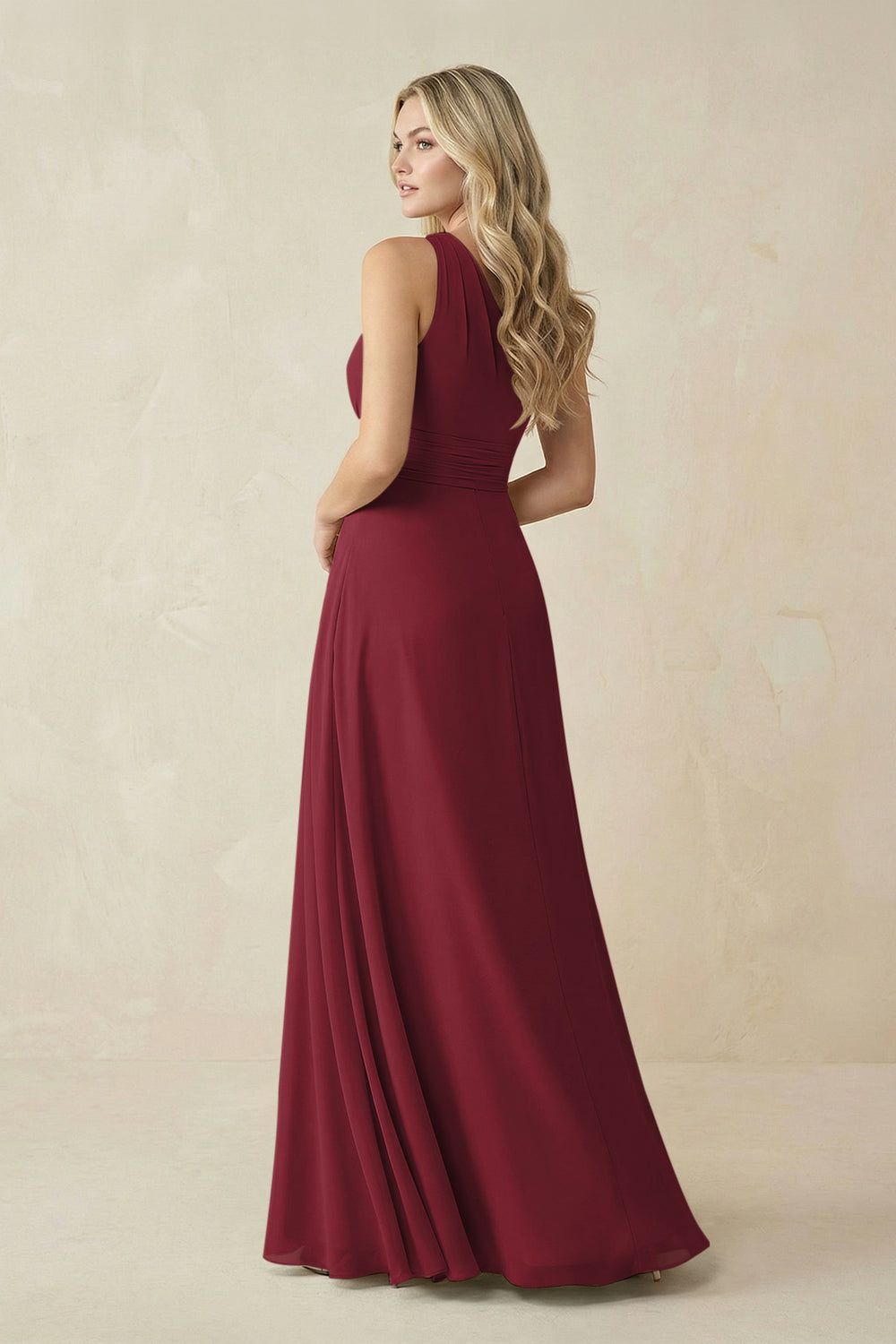 One-Shoulder A-Line Chiffon Bridesmaid Dress in Berry