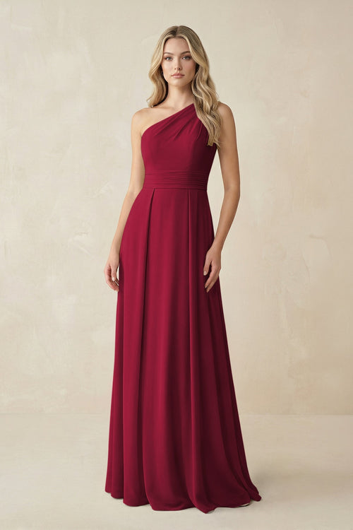 One - Shoulder A - Line Chiffon Bridesmaid Dress in Berry - SHE IS ME Bridesmaid Dresses