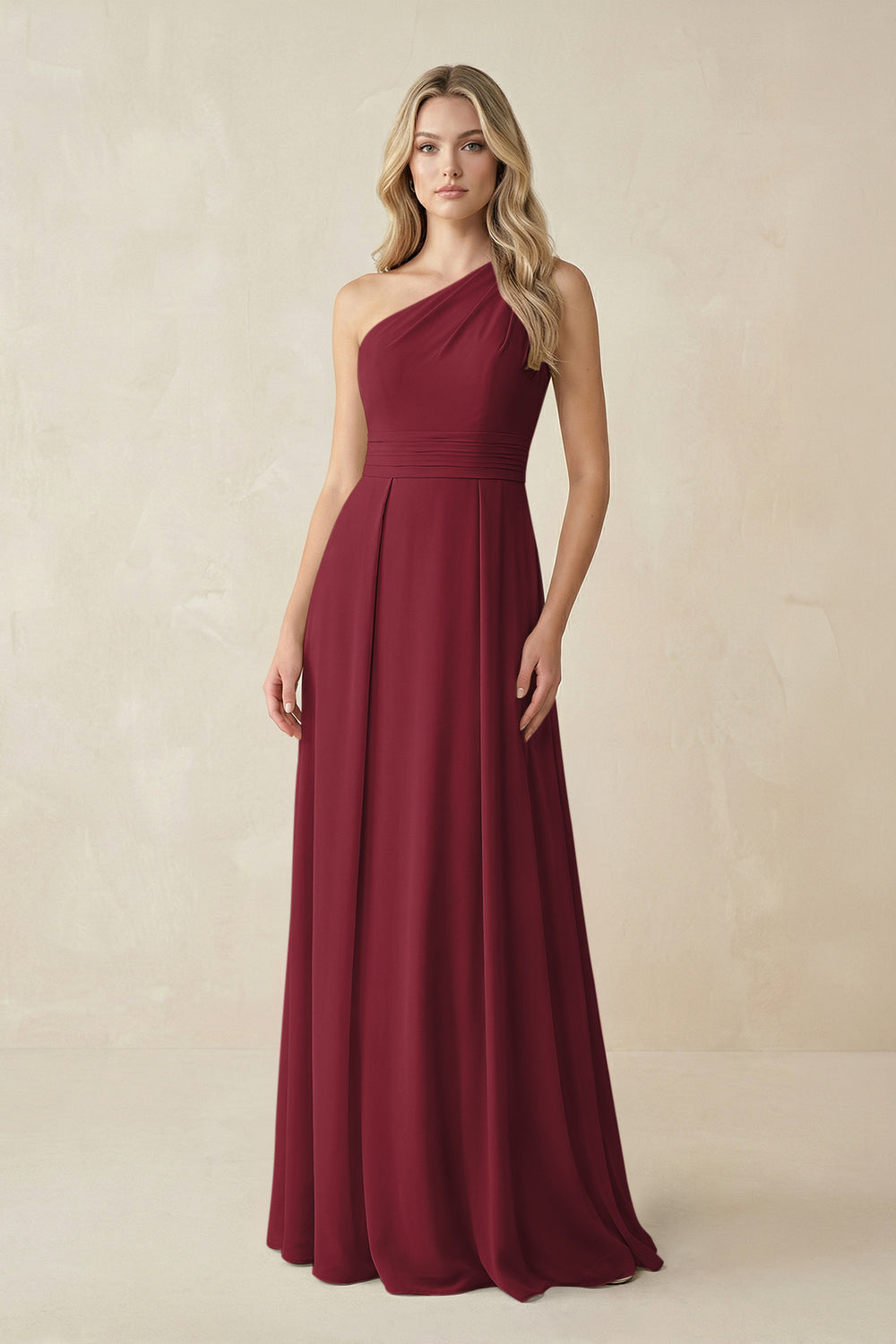 One-Shoulder A-Line Chiffon Bridesmaid Dress in Berry