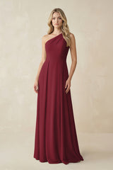 One-Shoulder A-Line Chiffon Bridesmaid Dress in Berry | KISSBRIDAL