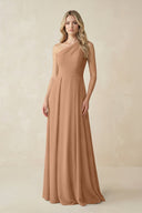 One - Shoulder A - Line Chiffon Bridesmaid Dress in Bronzer - SHE IS ME Bridesmaid Dresses