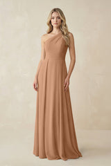 One - Shoulder A - Line Chiffon Bridesmaid Dress in Bronzer - KISS BRIDAL Bridesmaid Dresses