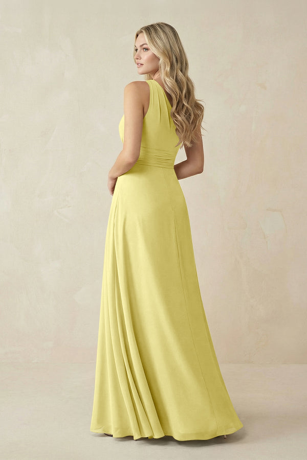 One - Shoulder A - Line Chiffon Bridesmaid Dress in Buttercup - SHE IS ME Bridesmaid Dresses