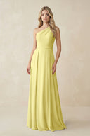 One - Shoulder A - Line Chiffon Bridesmaid Dress in Buttercup - SHE IS ME Bridesmaid Dresses