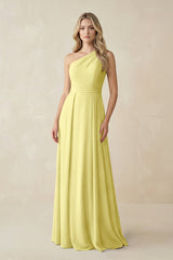 One - Shoulder A - Line Chiffon Bridesmaid Dress in Buttercup - KISS BRIDAL Bridesmaid Dresses