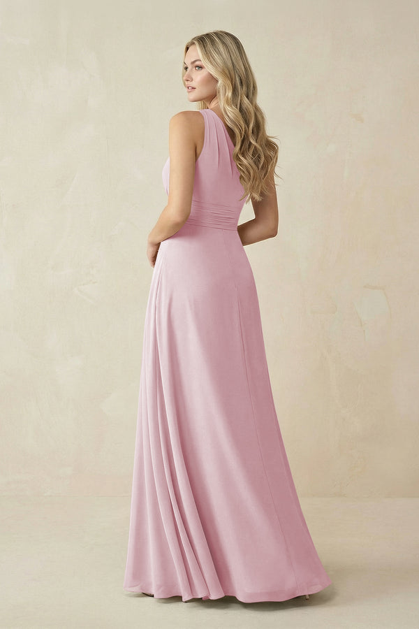 One - Shoulder A - Line Chiffon Bridesmaid Dress in Candy Pink - SHE IS ME Bridesmaid Dresses