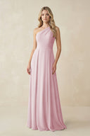 One - Shoulder A - Line Chiffon Bridesmaid Dress in Candy Pink - SHE IS ME Bridesmaid Dresses