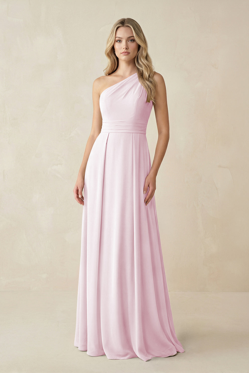 One-Shoulder A-Line Chiffon Bridesmaid Dress in Candy Pink
