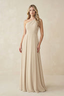 One - Shoulder A - Line Chiffon Bridesmaid Dress in Champagne - SHE IS ME Bridesmaid Dresses