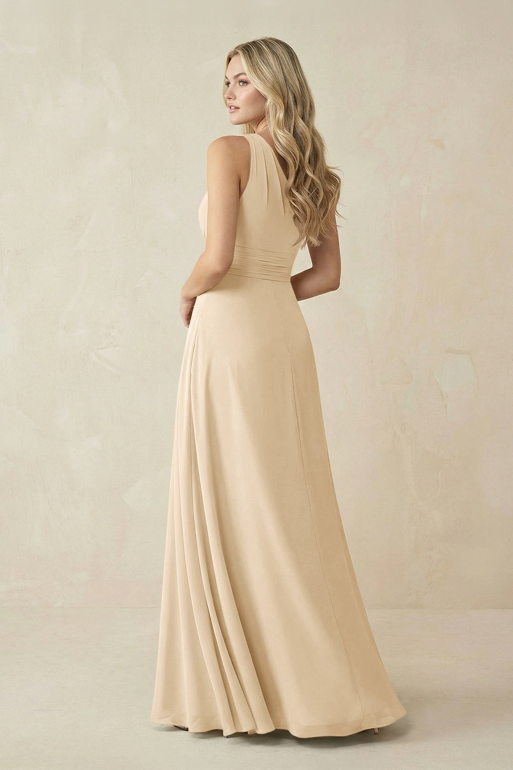 One-Shoulder A-Line Chiffon Bridesmaid Dress in Champagne