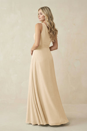 One-Shoulder A-Line Chiffon Bridesmaid Dress in Champagne (2) | KISSBRIDAL