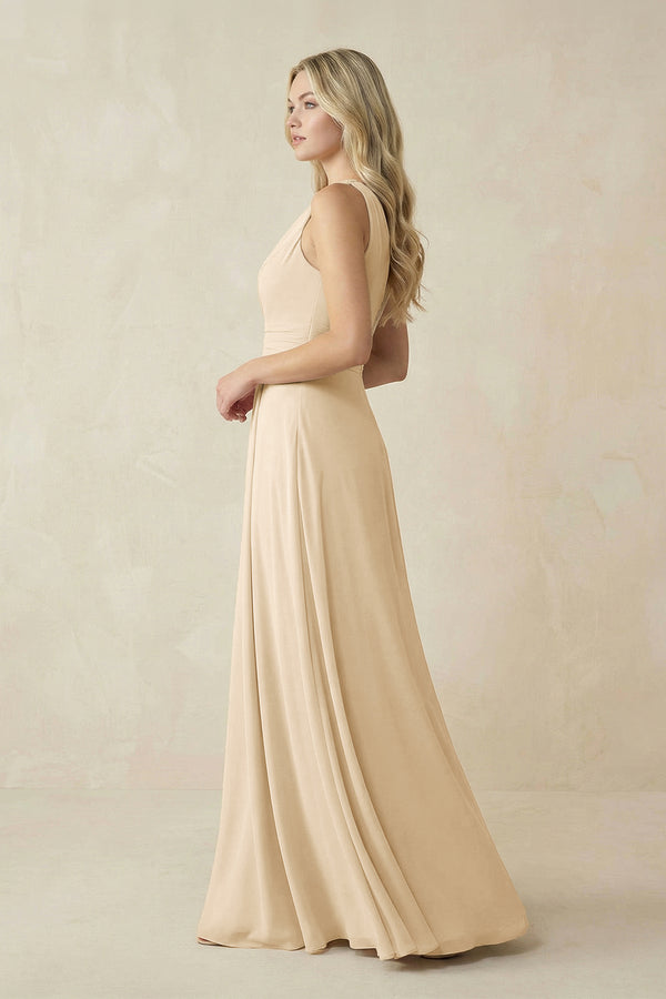 One-Shoulder A-Line Chiffon Bridesmaid Dress in Champagne (3) | KISSBRIDAL