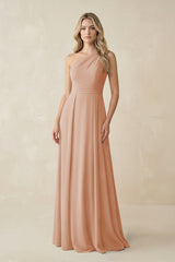One - Shoulder A - Line Chiffon Bridesmaid Dress in Champagne Rose - KISS BRIDAL Bridesmaid Dresses